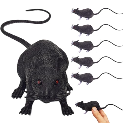 Huraoerrrr 6 pcs gefälschte Mäuse 8 Zoll gefälschte Ratte Scary Realistic Maus mit Langen Schwanz mehrwichtlich PVC Plastik Ratte für Streichmaterial, Katzenspielzeug, Halloween-Dekorationen von Huraoerrrr