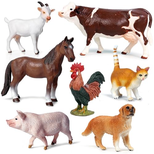 Huraoerrrr 7pcs/Set Farm Animal Toys Figuren realistische Geruchsfreie Plastikstiere umfassen Kuh, Katze, Schwein und mehr pädagogische dekorative Tierfiguren für Zuhause, Schule, Schule von Huraoerrrr