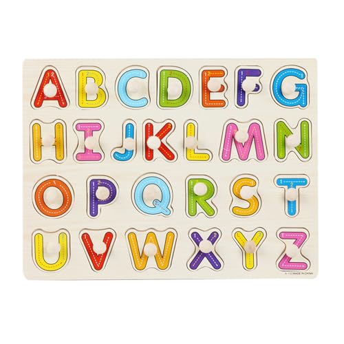 Huraoerrrr ABC -Puzzle, Alphabet ABC Holzrätsel, Kleinkindspielzeug Holzpace -Rätsel, Montessori -Spielzeug für 3 Jahre alte, Holzbriefe für Kinder Mädchen Jungen (Großbuchstaben) Alphabet -Puzzle von Huraoerrrr