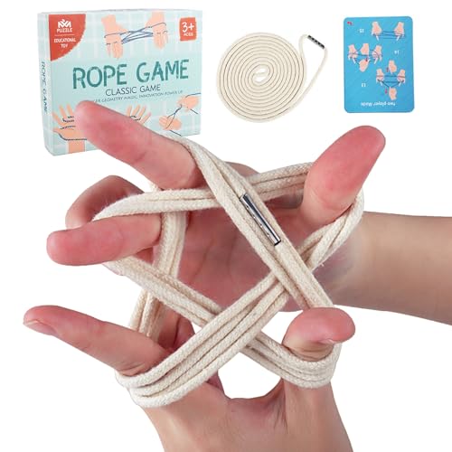 Huraoerrrr Cat's String Elastic Finger Hand Cotton Seilschnur Spielzeug mit 10 Unterrichtskarten, traditioneller Bildungskatze String -Spiel für Kinder und Erwachsene von Huraoerrrr