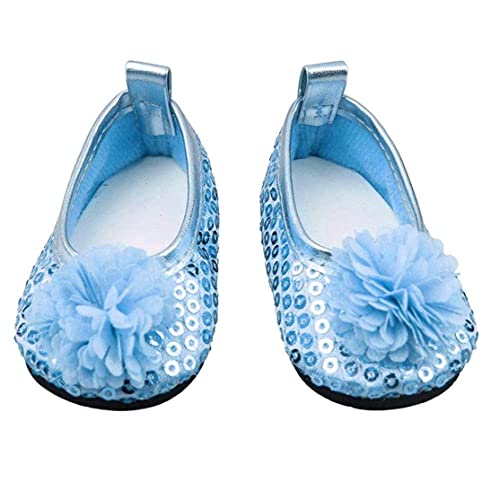 Huraoerrrr Glitzer Puppenschuhe Blumen Kleiderschuh für 18 Zoll Mädchen Puppen Babypuppen Accessoires 1 Paar Blau von Huraoerrrr