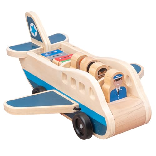 Huraoerrrr Hölzerne Passagierflugzeugset, Spielzeugflugzeug mit 4 Spielfiguren und 4 Koffer für Kleinkinder, klassisches Holzspielzeug perfekt für Rollenspiele und Fähigkeitenentwicklung von Huraoerrrr