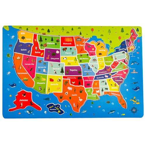 Huraoerrrr Kinder Rätsel, 45pcs USA Map Puzzles Rätsel Holz magnetisch-Rätsel für Kinder im Alter von 4 bis 6 Jahren, rot von Huraoerrrr