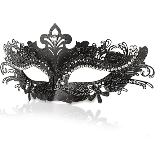 Huraoerrrr Masquerade -Maske für Frauen & Männer Venetische Party Maskerade -Maske mit Strasssteinen bequeme Halbmaske mit Satinbändern für Maskerade -Bälle und Mardi Gras von Huraoerrrr