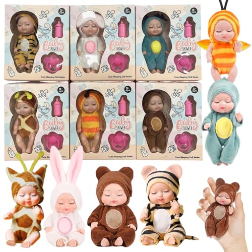 Huraoerrrr Mini Babypuppen 6PCs 4,5 Zoll realistisch schlafend kleine Babypuppen mit unterschiedlichen Kleidung, Milchflaschen und Schnuller bewegliche Joint Tiny Babypuppe, Geschenke für Mädchen von Huraoerrrr