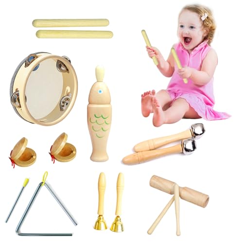 Huraoerrrr Montessori Musikinstrumente, 8pcs hölzerne neutrale Farben Baby Musikinstrumente, Frühes Bildungsspielzeug für Kinder für Kinder für Kindergeschenke von Huraoerrrr