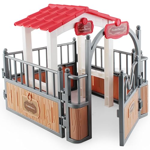 Huraoerrrr Pferd Stallset Pavillon 7.3x5.5x6.3 '' Plastic Horse Barn Playset Pavilion Imaginary & Creative Educational Horse Toys Accessoires für Pferdeliebhaber von Huraoerrrr