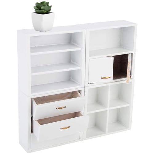 Huraoerrrr Puppenhauszubehör 4PCS 1/12 Skala Simulation weißer Minischrank, 3x3x1 Holzschrank Puppenmöbel Wohnzimmer Schlafzimmer Schrankeinheit für Puppenhaus Minitor House Möbel von Huraoerrrr