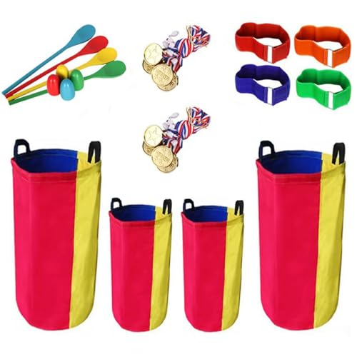 Huraoerrrr Sports Day Kit 4Pcs Sack Race Bag with 4Pcs Egg Spoons & Legged Race Bands Sports Day Kit Outdoor Family Interactive Parent-Child Bonding Lawn Party Carnival Games for Kids Adults von Huraoerrrr