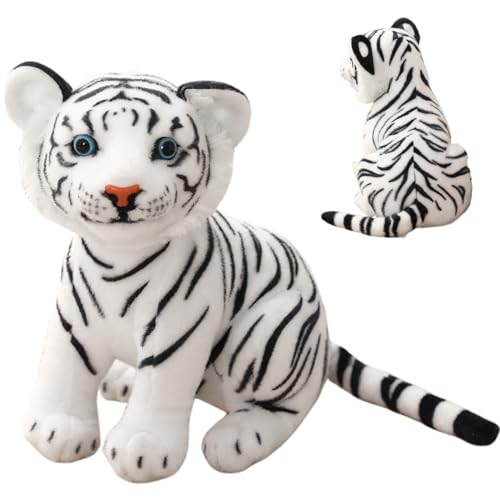 Huraoerrrr Tiger gefüllte Tier süße Cartoon Simulation Stoffeded Tiger 10.6 Zoll Tiger Plüsch weiche und komfortable Tigger -Stofftiergeschenk für Kinder Jungen Mädchen, Weiß von Huraoerrrr