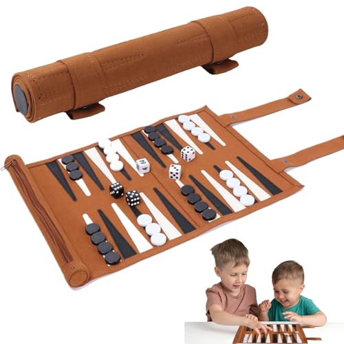 Huraoerrrr Travel Backgammon Set 14x9.8 '' Rolling Microfaser Backgammon -Board Easy Setup Secure Backgammon Travel Set mit Rollbeutel für Schachspiele im Freien von Huraoerrrr