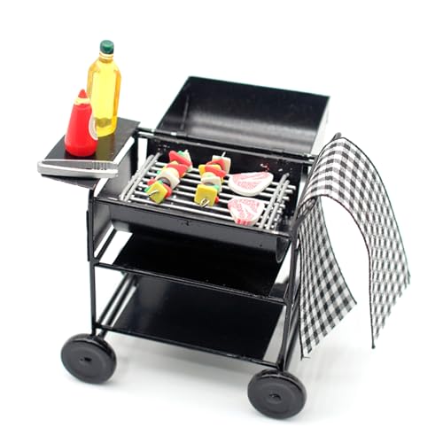 Mini Grill Outdoor 1:12 Skala Grill Herd Miniatur Küchenutensilien mit gefälschten Grillfutter, Simulation BBQ Grill Dollhouse Möbel für Dollhouse Dekoration von Huraoerrrr