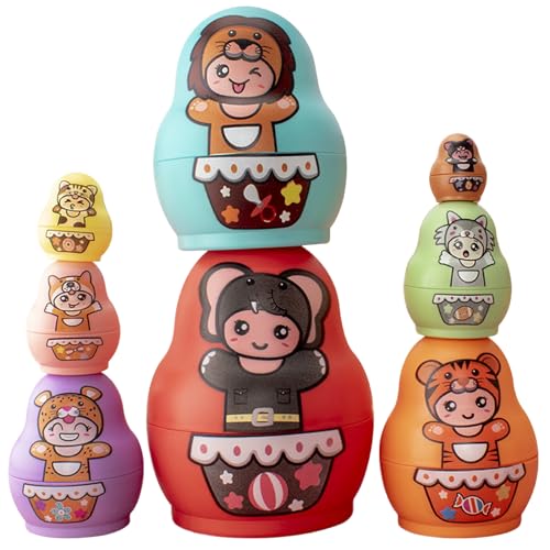 Russische Puppen für Kinder, 8pcs stapelbare Nistpuppen für Kleinkinder, hölzernen süßen russischen Nistpuppen, Bildungscartoon Matryoshka -Puppe für Jungen Mädchen Geschenke (zufällige Farbe) von Huraoerrrr