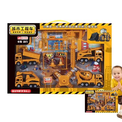 Hutnncg Bauauto-Set für Kinder,BAU-Spielfahrzeug-Set - Trägheits-Konstruktionsauto-Spielzeug zum Schieben und Losfahren,Fördert Fantasie und Kreativität. Druckguss-Spielfahrzeug-Set für Kinder ab 3 von Hutnncg