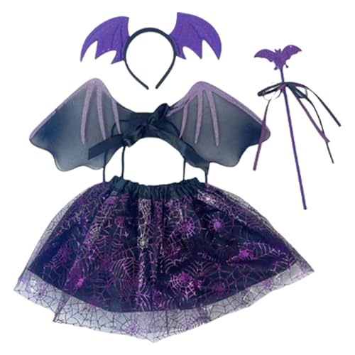 Hutnncg Halloween-Teufel-Zubehör, Halloween-Verkleidungsset für Mädchen - Teufelskostüm für Kinder,Dark Angel Kostüm Cosplay Outfits mit Teufelszubehör für Weihnachten, Ostern von Hutnncg