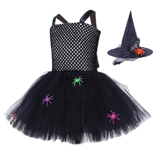 Hutnncg Hexenkleider für Mädchen,Schwarzes Hexenkleid für Kinder,Schwarzer Hexen-Gauzy-Rock - Niedliche Anziehkleidung, weiches Halloween-Kostüm für kleine Mädchen, Cosplay, Rollenspiele, Urlaubsparty von Hutnncg