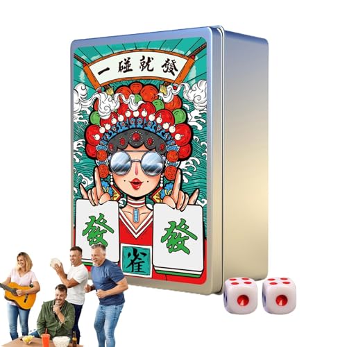 Hutnncg Reise-Mahjong-Sets, tragbares Mahjong-Set - 146-teiliges chinesisches Mah-Jongg- und Mahjong-Poker-Set,Majhong Games, tragbare, verdickte Karten für Pokerspiel, Festival, Picknick, von Hutnncg