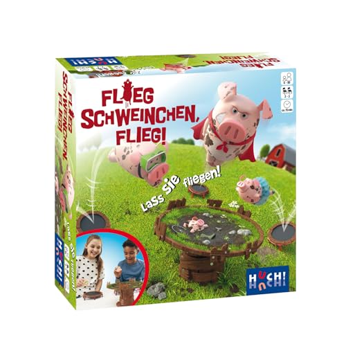 HUCH! | Flieg, Schweinchen, flieg | Aktionsspiele ab 6 Jahre | Familienspiele | lustige Gesellschaftsspiele für Kinder | schnelles Reaktionsspiel | Dauer 15-20 Min. | Für 2-3 Spieler ab 6 Jahren von HUCH!