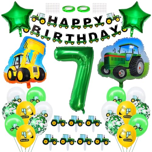 7 Geburtstags Deko Jahre Junge Traktor Geburtstag Dekoration Bagger Ballon Deko Cake Topper Trecker Happy Birthday Banner Luftballon Zahl 7. Geburtstagsdeko für Babydusche Jungen Party Dekoration von Huture