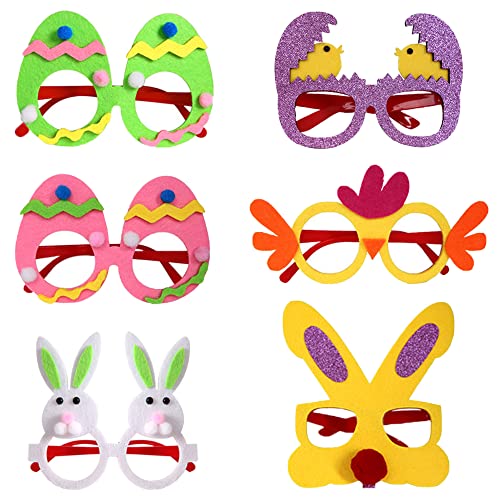 Huture 6Stk Eier Gläser für Ostern, Ostern Party Gläser, Ostern Party Bevorzugung Brillen, Hasenohren Gläser für Kinder, Lieferungen Ostern Foto Booth Korb Stuffers für Kinder und Erwachsene von Huture