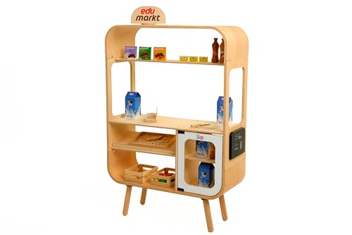 Huuks ® Kinder Marktstand aus Holz - Kompakter Kaufmannsladen für kreatives Spielen - Robuster Holzspielstand für drinnen und draußen - ab 3 Jahren für Mädchen und Jungen von Huuks