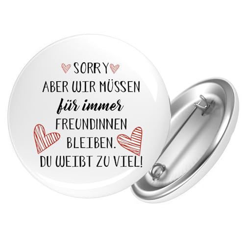 Huuraa Ansteckbutton Du weißt zu viel. Müssen für immer Freunde bleiben. Geschenk Größe 59mm Du weißt zu viel. Accessoire von Huuraa