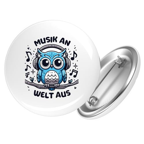 Huuraa Ansteckbutton Musik an Welt aus Eule Geschenk Größe 59mm Musik an Welt aus Accessoire von Huuraa