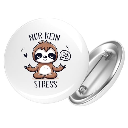 Huuraa Ansteckbutton Nur keinen Stress Yoga Faultier Geschenk Größe 59mm Nur keinen Stress Accessoire von Huuraa