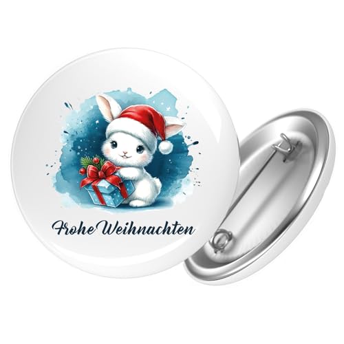 Huuraa Ansteckbutton Süßer Hase Frohe Weihnachten Geschenk Größe 59mm Süßer Hase Accessoire von Huuraa