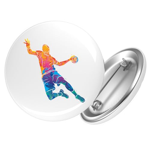 Huuraa Ansteckbutton bunte Handball Silhouette Geschenk Größe 59mm bunte Handball Accessoire von Huuraa