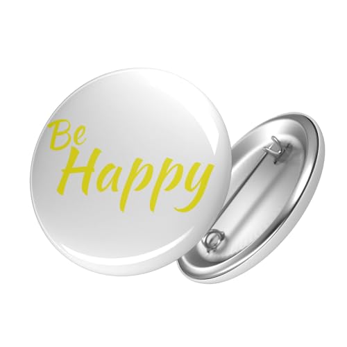 Huuraa Button Be Happy Schriftzug Ansteckbutton Größe 59mm mit Motiv für alle glücklichen Menschen Geschenk Idee für Freunde und Familie von Huuraa