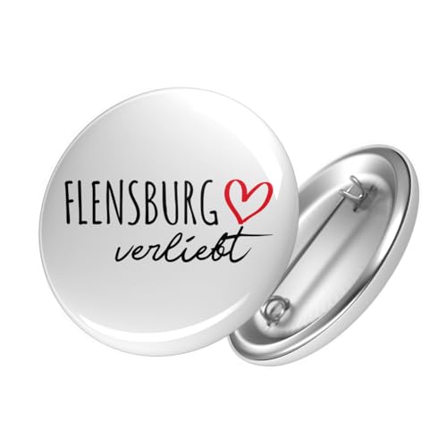 Huuraa Button Flensburg verliebt Geschenk Ansteckbutton Größe 25mm Flensburg Geschenkidee von Huuraa