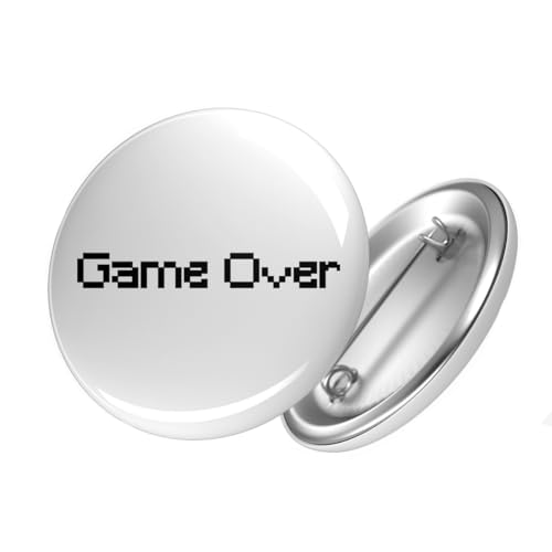 Huuraa Button Game Over Schriftzug Ansteckbutton Größe 59mm mit Motiv für Gamer Geschenk Idee für Freunde und Familie von Huuraa