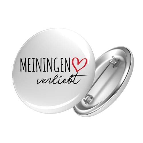 Huuraa Button Meiningen verliebt Ansteckbutton Größe 59mm mit Namen deiner Lieblingsstadt in Thüringen Geschenk Idee für Freunde und Familie von Huuraa