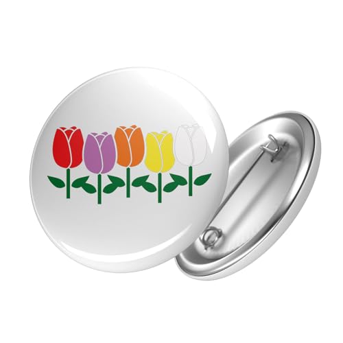 Huuraa Button Tulpen Blüte Ansteck Pin Größe 59mm mit Motiv für alle die den Frühling lieben Geschenk Idee für Freunde und Familie von Huuraa