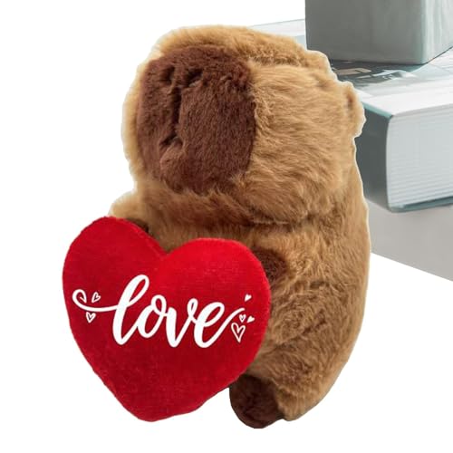 Capybara Plush Toy Holding a Heart, Stuffed Plush Animal Capybara Pillow, Cute Sleeping for Boys, Girls, and Toddler, 25cm/9.84 Inches, Portable, Brown von Huvqianu