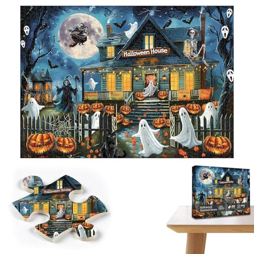 Colorful Halloween Jigsaw Puzzle, 1000 Piece Puzzle, Sturdy Family Game Night Puzzle, Challenging Interactive Brain Teaser, Halloween Themed Puzzle Pieces for Family Game Night, Home Decor von Huvqianu