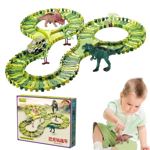 Dinosaur Track Playset, Flexible Stem Building Toy, Educational Race Car Track and 2 Dinosaur Figures 24.4in, Toys Set for Boys and Girls Learning and Fun von Huvqianu