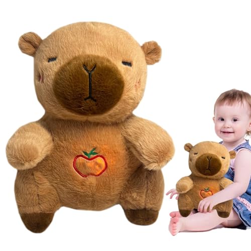 Huvqianu Breathing Capybara Plush, Soothing Snuggle Toy, 12.6 Inch Rhythmic Motion, Soft Cuddly Fabric, Music & Light Feature, Sleep Aid Plush Toy for Kids & Adults von Huvqianu