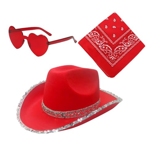 Huvqianu Cowboyhut mit Weihnachtsmannmotiv, Westernhut, Party-Kopfbedeckung, 3 x Weihnachtsfeier mit Bandana und Herzbrille, Cowgirl für Urlaub, Cosplay Huvqianu Cowboyhut mit Weihnachtsmannmotiv, Westernhut, Party-Kopfbedeckung, 3 x Weihnachtsfeier mit Bandana und Herzbrille, Cowgirl für Urlaub, Cosplay von Huvqianu