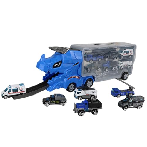 Huvqianu Dinosaur Car Carrier Truck, 6 Car Dinosaur Transporter Toy, Interactive Deformable Mega Hauler with Catapulting Feature, Fun Motor Vehicle Playset for Boys and Girls von Huvqianu