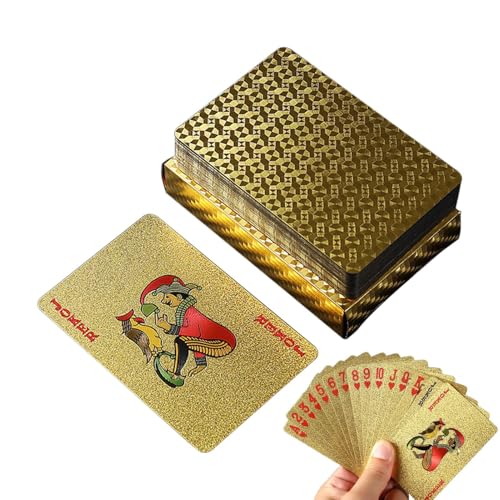 Huvqianu Goldfolien-Pokerkarten, wasserdichte PVC-Spielkarten, 8,7 x 5,7 cm, tragbares Tischspiel für Pokerpartys, perfekte Freizeitkarte für Festivals und Versammlungen von Huvqianu