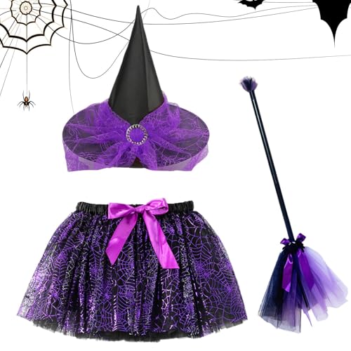 Huvqianu Halloween Hexenkostüm,Kinder Kostüm Zubehör Mit Besen Und Rock | Elastische Halloween Maskerade Für Fotoshootings Bühnenauftritte Huvqianu Halloween Hexenkostüm,Kinder Kostüm Zubehör Mit Besen Und Rock | Elastische Halloween Maskerade Für Fotoshootings Bühnenauftritte von Huvqianu