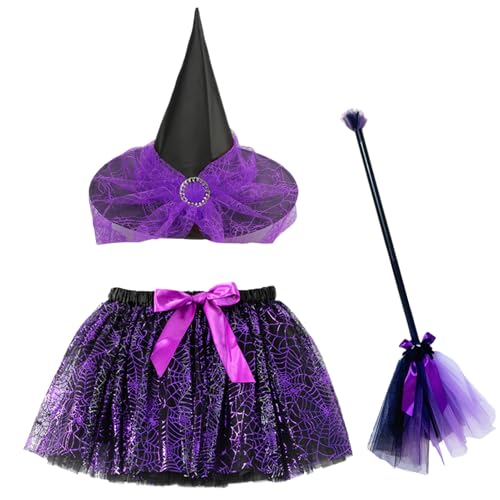 Huvqianu Halloween-Hexenkostüm-Zubehör, Hexen-Cosplay-Kostüm-Zubehör mit Besen und Rock für Kinder, verstellbar, Halloween-Cosplay-Zubehör für Kinder, Teenager, Mädchen, Huvqianu Halloween-Hexenkostüm-Zubehör, Hexen-Cosplay-Kostüm-Zubehör mit Besen und Rock für Kinder, verstellbar, Halloween-Cosplay-Zubehör für Kinder, Teenager, Mädchen, von Huvqianu