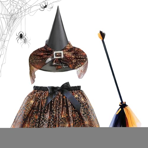 Huvqianu Halloween-Hexenkostüme für Mädchen, Kinder-Hexenkostüm-Zubehör-Set mit Besen und Rock, verstellbares Halloween-Cosplay-Zubehör für Kleid, Party, Mottoshooting, Karneval Huvqianu Halloween-Hexenkostüme für Mädchen, Kinder-Hexenkostüm-Zubehör-Set mit Besen und Rock, verstellbares Halloween-Cosplay-Zubehör für Kleid, Party, Mottoshooting, Karneval von Huvqianu