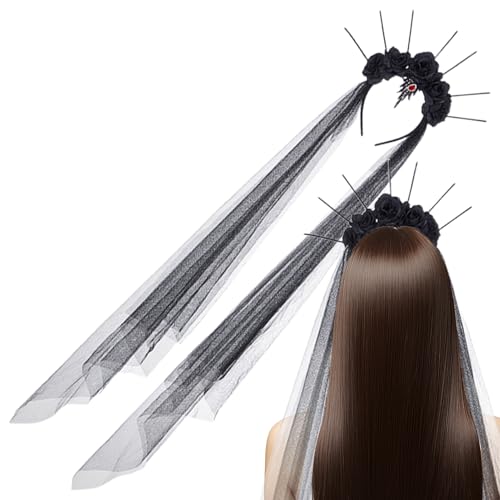 Huvqianu Halloween-Stirnband, Gothic- -Haarreif mit Schleier, Halloween-Kostüm, Tag der, Blumenkopfschmuck für Hochzeiten, Maskenbälle, Cosplay-Party Huvqianu Halloween-Stirnband, Gothic- -Haarreif mit Schleier, Halloween-Kostüm, Tag der, Blumenkopfschmuck für Hochzeiten, Maskenbälle, Cosplay-Party von Huvqianu