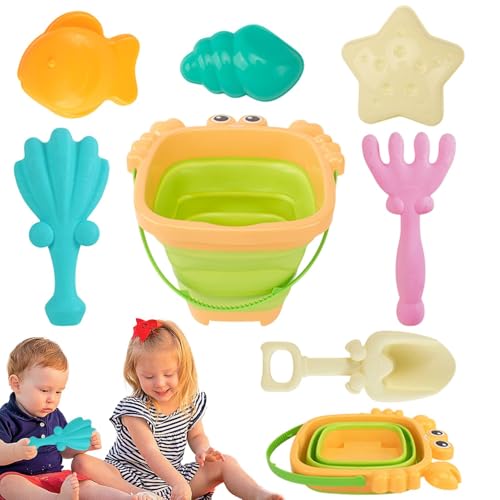 Huvqianu Sand Toys, Beach Castle Building, 8.66x8.69in Kids Shovel Bucket, Foldable Design Set, Interactive Play Outdoor Game, Stacking and Shaping Sand Toys for Ages 3 to 10 von Huvqianu