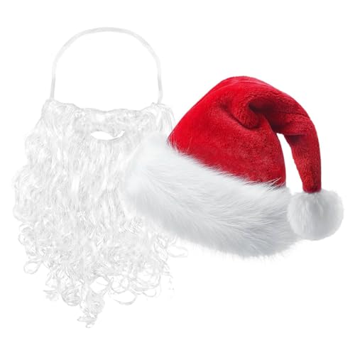 Huvqianu Santa Hat and Beard Set for Adults, Christmas Cosplay Costume, Santa Claus Dress Up Props, Fake Beard and Red Hat for Holiday Parties, Christmas Performance Accessories, Festive Supplies von Huvqianu