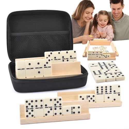 Huvqianu Vintage Domino Spiel Set, Traditionelle Dominosteine mit Koffer, Resin Domino Spiel mit Ständer, Kompakte Dominosteine für Reisen, Familie Domino Spiel Set, Tragbare Klassische Dominosteine, von Huvqianu