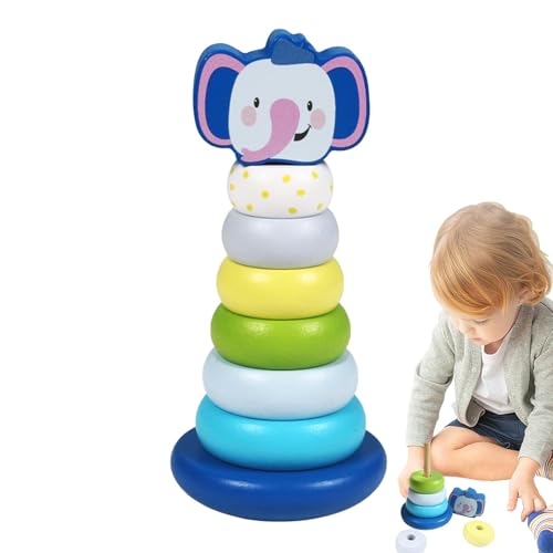 Huvqianu Wooden Ring Stacker Toy, Stacking Nesting Rings, 2.76x6.1in Sensory Sorting Blocks, Rainbow Tower Toy, Educational Plaything for Kids, Ideal for Boys and Girls von Huvqianu